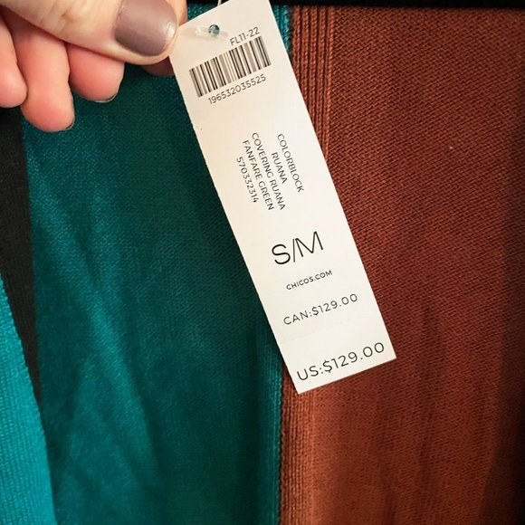 NWT Chico’s Teal Brown and black color block Open Cardigan - Picture 4 of 6